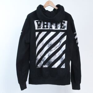 Off-White Men’s XL Black Graphic Hoodie Tidal Wave Diagonal Stripes Pullover